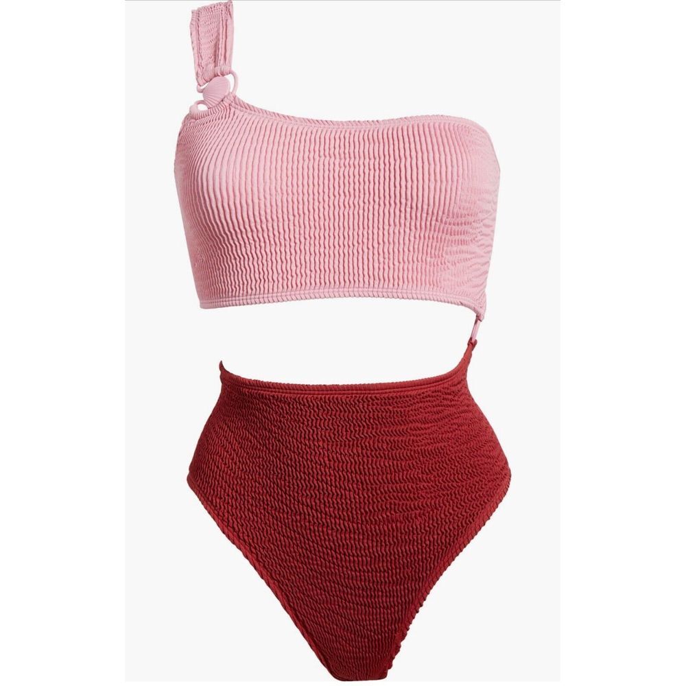 Cleonie Womens OS Cutout One-Shoulder One-Piece Swimsuit Rhubarb/Blossom NWT$180